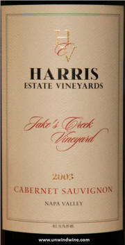 Harris Estate Jakes Creek Vineyard Napa Valley Cabernet Sauvignon 2003