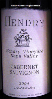 Hendry Hendry Vineyard Napa Valley Cabernet Sauvignon 2004 label