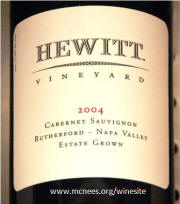 Hewitt Napa Rutherford Cabernet Sauvignon 2004 Label on Rick's WineSite