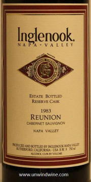 Inglenook Reunion Napa Valley Estate Bottled Red Table Wine 1983