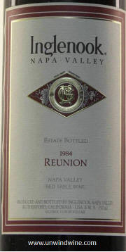 Inglenook Reunion Napa Valley Estate Bottled Red Table Wine 1984