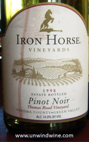 Iron Horse Sonoma County Green Valley Thomas Road Vineyard Pinot Noir 1998
