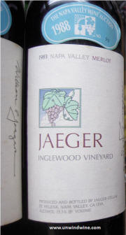 Jaeger Cellar Inglewood Vineyard Napa Valley Merlot 1983