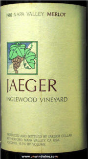 Jaeger Cellar Inglewood Vineyard Napa Valley Merlot 1981