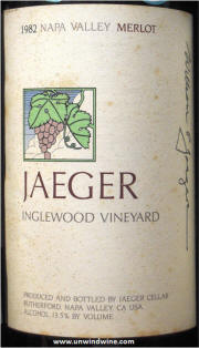 Jaeger Cellar Inglewood Vineyard Napa Valley Merlot 1982