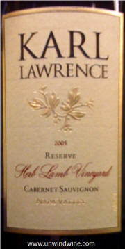 Karl Lawrence Herb Lamb Vineyard Reserve Cabernet Sauvignon 2005