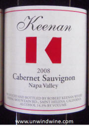 Keenan vineyard Spring Mtn District Cabernet Sauvignon 2008