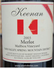 Keenan Mailbox Reserve Merlot 2003