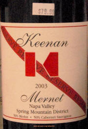 Keenan Spring Mountain Mernet 2003 label