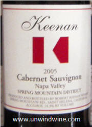 Keenan vineyard Spring Mtn District Cabernet Sauvignon 2005