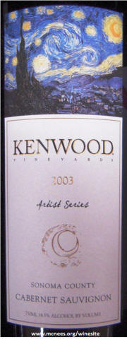 Kenwood Artist Series Sonoma Cabernet Sauvignon 2003 label