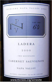 Ladera Two Mountains Cabernet Sauvignon 2000 Napa Valley Premiere Lot 64 2002