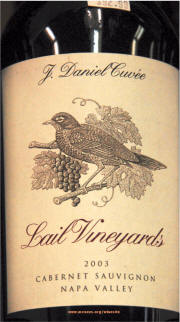 Lail Vineyards J. Daniel Cuvee cabernet 2003 label