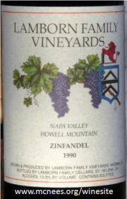 Lamborn Family Vineyards Howell Mountain Zinfandel 1990 label