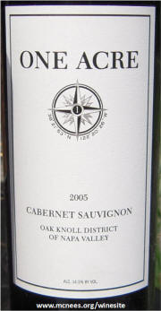 One Acre Napa Oak Knoll District Cabernet Sauvignon 2005 label