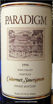 Paradigm Napa Valley Oakville Cabernet Sauvignon 1994 label 