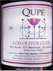 Qupe Santa Ynes Valley Los Olivos Cuvee 2005 label