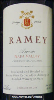 Ramey Annum Napa Valley Cabernet Sauvignon 2006 label