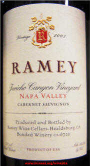 Ramey Jericho Vineyards Napa Cabernet 2005 label