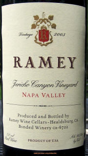 Ramey Napa Valley Jericho Canyon Vineyard Cabernet Sauvignon 2003 Label on McNees WineSite on McNees.org