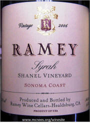 Ramey Sonoma Coast Shanel Vineyard Shiraz 2006 label