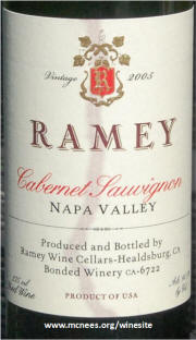Ramey Napa Valley Estate Cabernet Sauvignon 2005 label