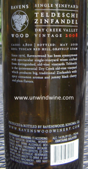 Ravenswood Teldeschi Vineyard Sonoma County Zinfandel rear label 2008