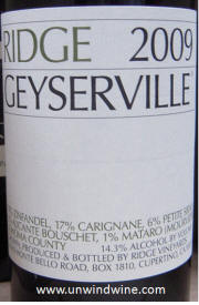 Ridge Geyserville Zinfandel 2009