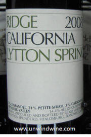 Ridge Vineyards Lytton Sprngs Vineyard Zinfandel 2008