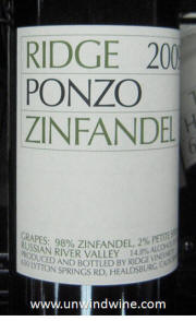 Ridge Vineyards Ponzo Vineyard Zinfandel 2009