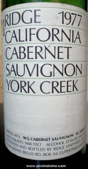 Ridge York Creek California Cabernet Sauvignon 1997