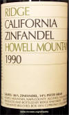 Ridge Howell Mountain Zinfandel 1990 label
