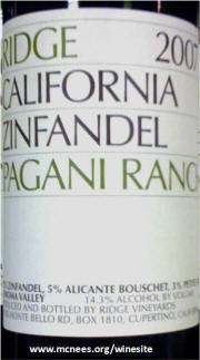 Ridge Pagani Ranch California Zinfandel 2007