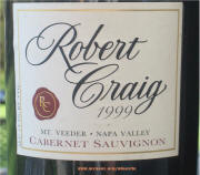 Robert Craig Mt Veeder 1999 Cabernet Sauvignon Label