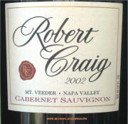 Robert Craig Mt Veeder Cabernet Sauvignon 2002 Label