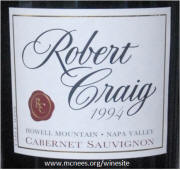 Robert Craig Howell Mountain Cabernet Sauvignon 1994 label 