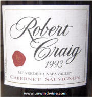 Robert Craig Napa Valley Mt Veeder Cabernet Sauvignon 1993