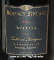 Rodney Strong Alexander Valley Reserve Cabernet Sauvignon Label 2005