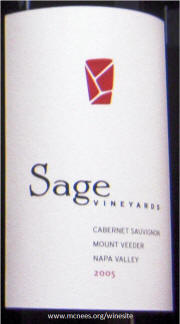 Sage Vineyards Mount Veeder Cabernet Sauvignon 2005 label