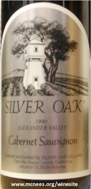 Silver Oak Alexander Valley Cabernet Sauvignon 1990 label