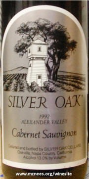 Silver Oak Alexander Valley Cabernet Sauvignon 1992 label