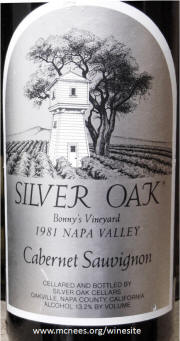 Silver Oak Bonny's Vineyard Cabernet Sauvignon 1981 label