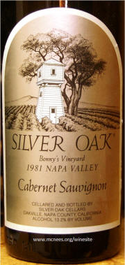 Silver Oak Bonny's Vineyard Cabernet Sauvignon 1981