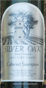 Silver Oak Napa Valley Bonny's Vineyard 1982 label
