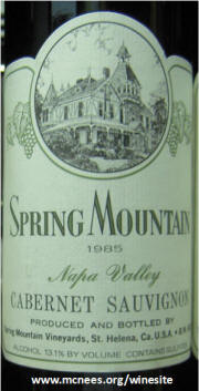 Spring Mountain Napa Valley Cabernet Sauvignon 1985 label