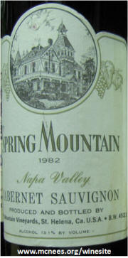 Spring Mountain Napa Valley Cabernet Sauvignon 1982