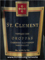 St Clement Oroppas Napa Valley Cabernet Sauvignon 2003 label