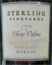Sterling Vineyards Napa Valley Three Palms Vineyard Merlot 1999