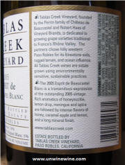 Tablas Creek Vineyard Esprit de Beaucastel Blanc 2005 label rear