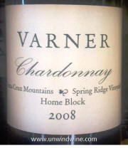 Varner Santa Cruz Mountain Spring Ridge Vineyard Home Block Chardonnay 2008